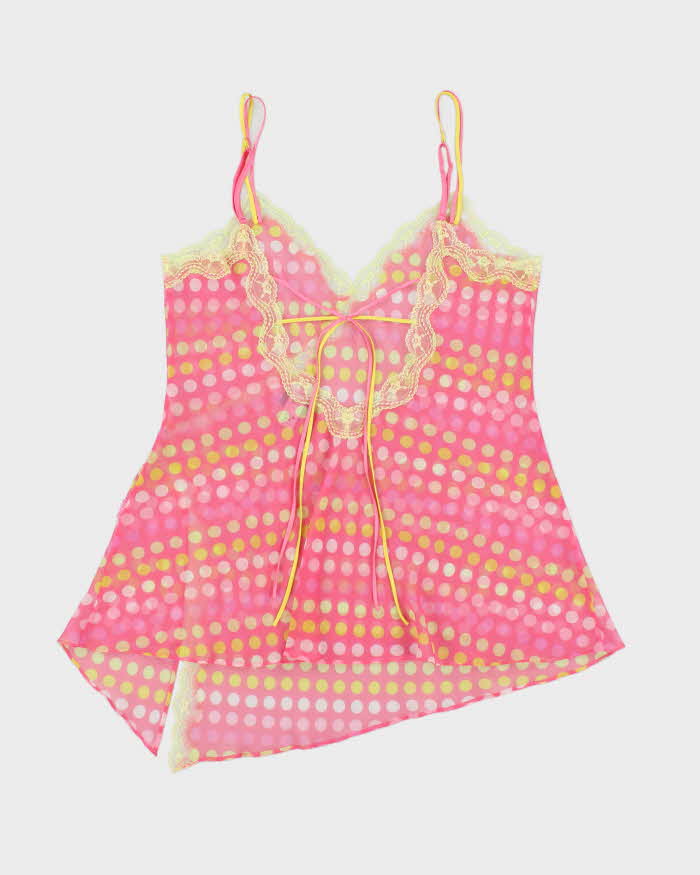 Vintage Y2k 2000s La Senza Mesh Polka Dot Lace Trim Cami Top - L