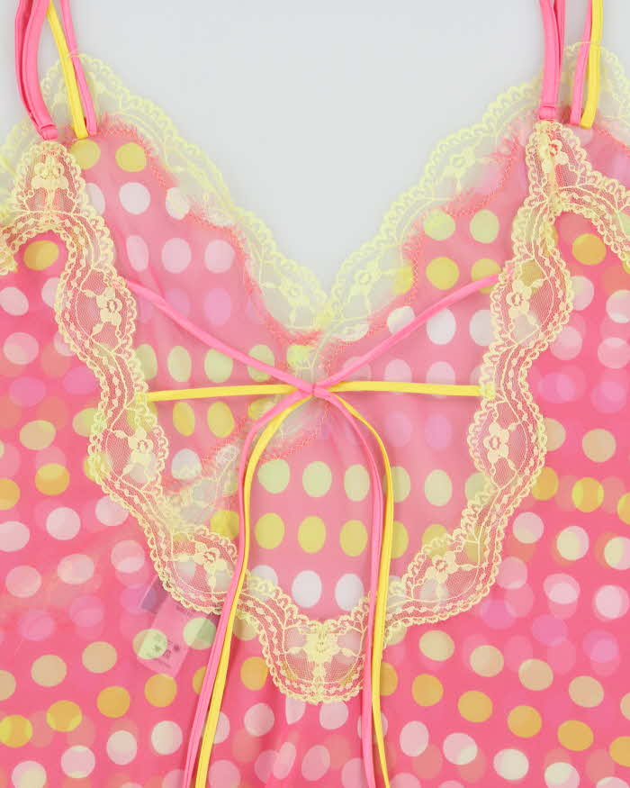 Vintage Y2k 2000s La Senza Mesh Polka Dot Lace Trim Cami Top - L