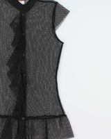 Vintage 1990s San Joy USA Mesh Polka Dot Ruffle Blouse - S