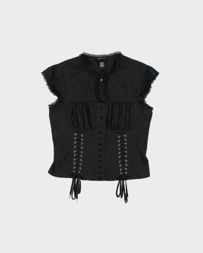 Vintage 2000s Moda International Lace-up Ruched Detail Blouse - S