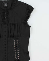 Vintage 2000s Moda International Lace-up Ruched Detail Blouse - S