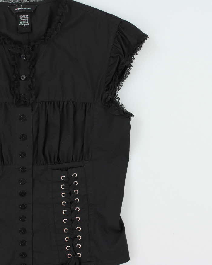 Vintage 2000s Moda International Lace-up Ruched Detail Blouse - S