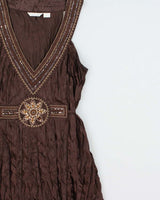 Vintage Y2k 2000s Poet Beaded Crinkle Satin V Neck Top - M