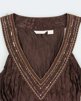 Vintage Y2k 2000s Poet Beaded Crinkle Satin V Neck Top - M