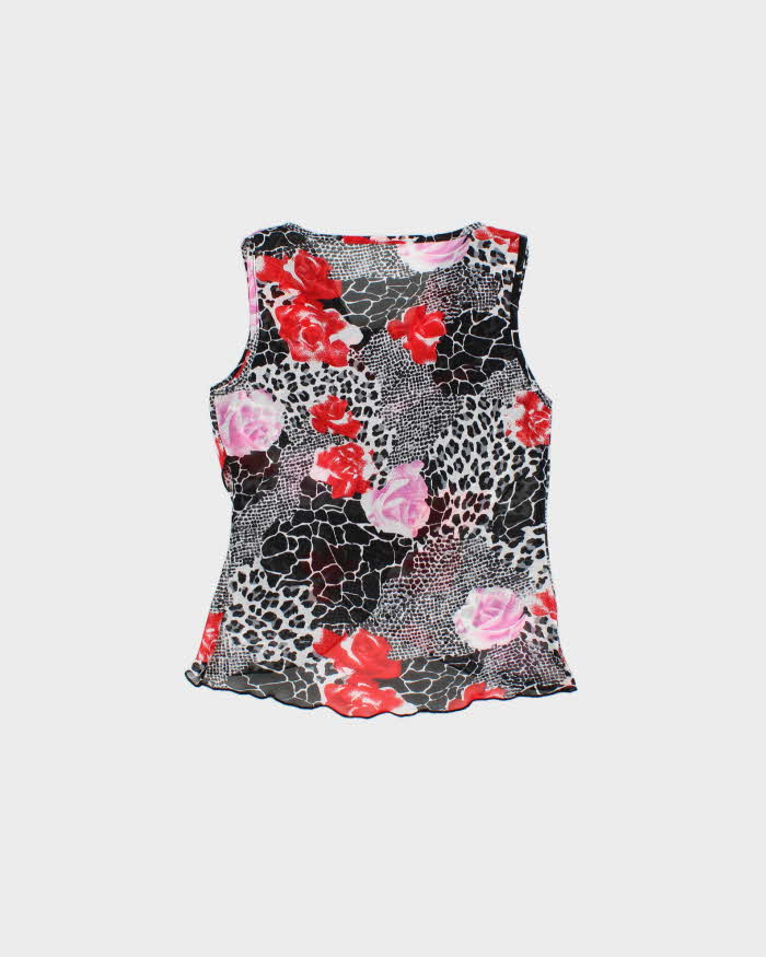 Vintage 1990s Rose Animal Print Cowl Neck Top - S
