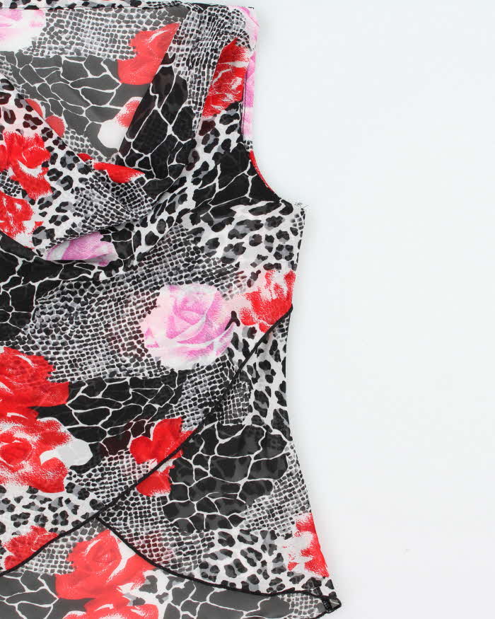Vintage 1990s Rose Animal Print Cowl Neck Top - S