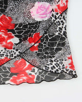 Vintage 1990s Rose Animal Print Cowl Neck Top - S