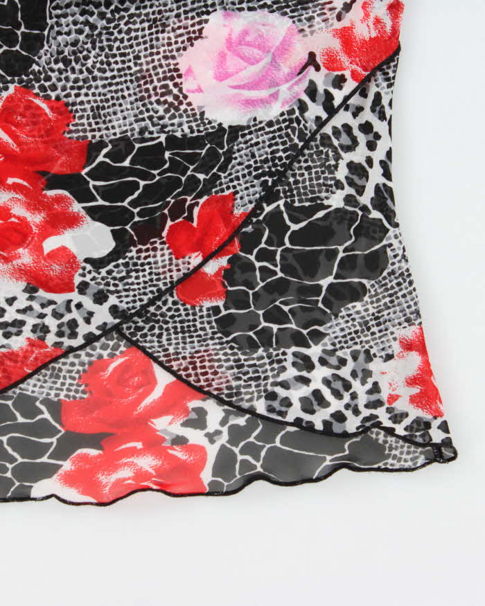 Vintage 1990s Rose Animal Print Cowl Neck Top - S