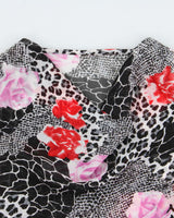 Vintage 1990s Rose Animal Print Cowl Neck Top - S