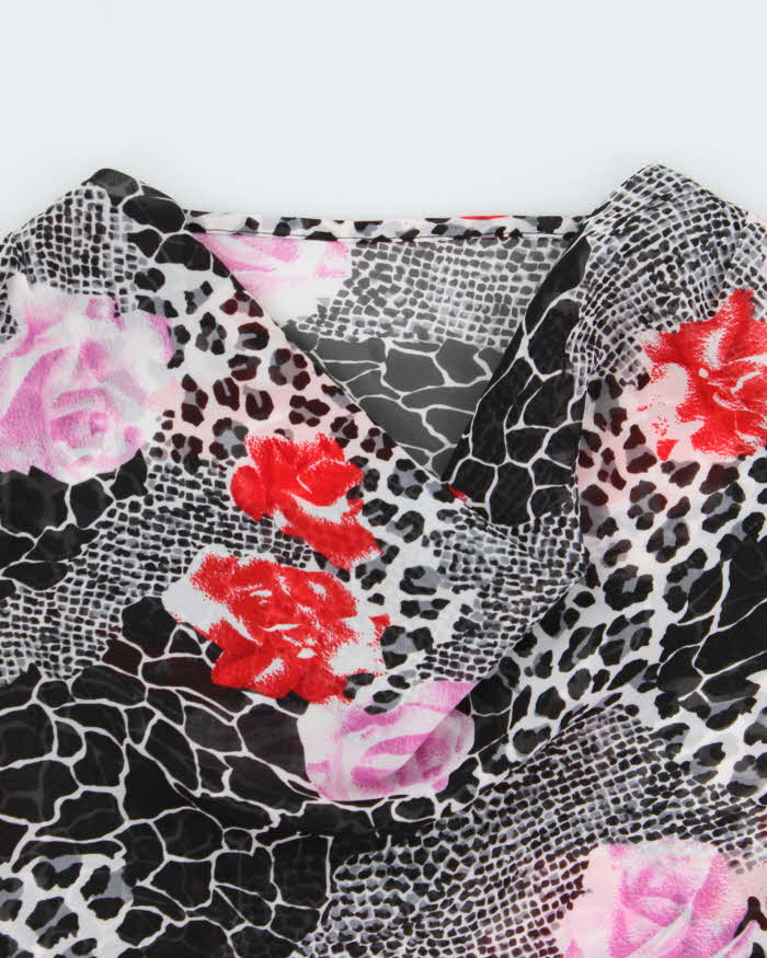 Vintage 1990s Rose Animal Print Cowl Neck Top - S