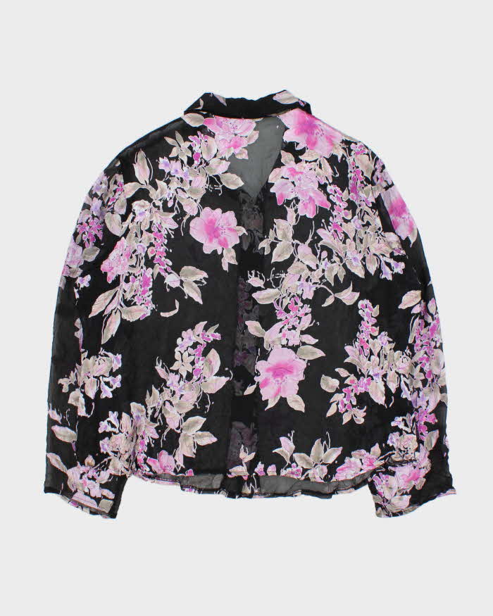 Vintage 1990s Bellesa Floral Mesh Long Sleeve Blouse - XL