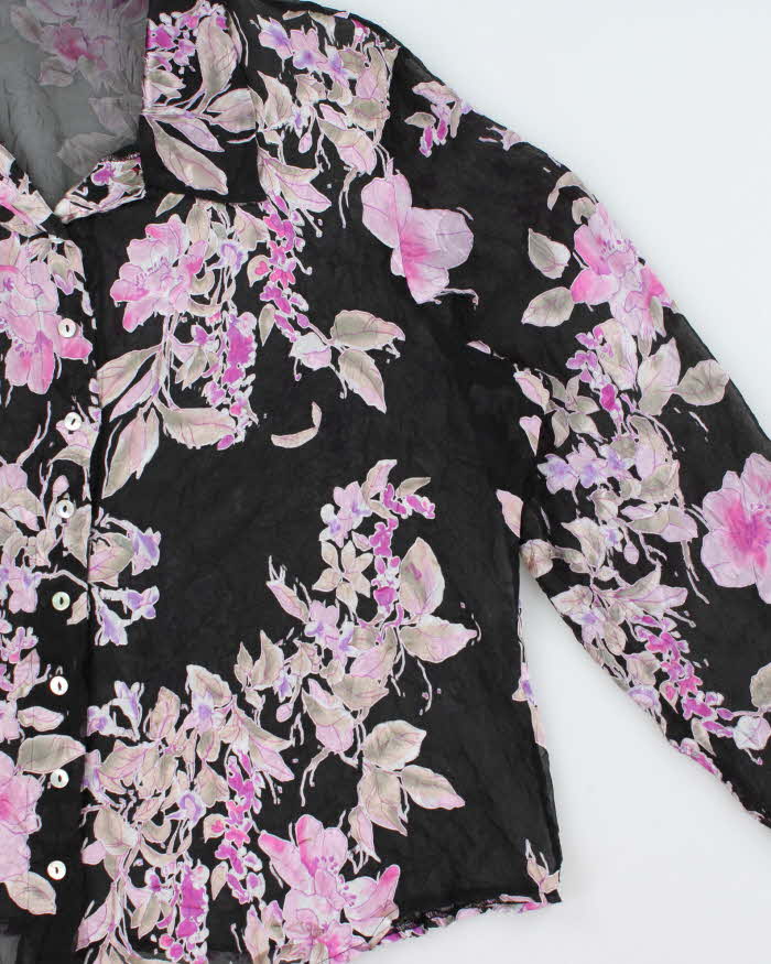 Vintage 1990s Bellesa Floral Mesh Long Sleeve Blouse - XL