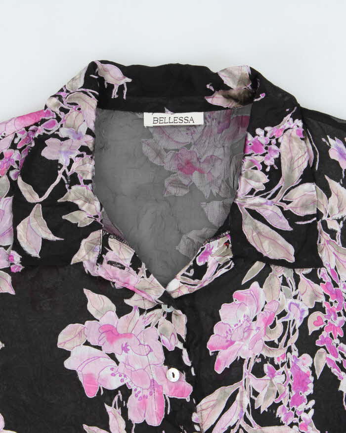 Vintage 1990s Bellesa Floral Mesh Long Sleeve Blouse - XL