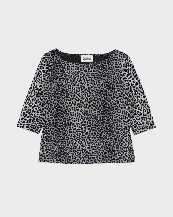 Vintage 1990s Jessica Leopard Print Slinky 3/4 Length Sleeve Top - L