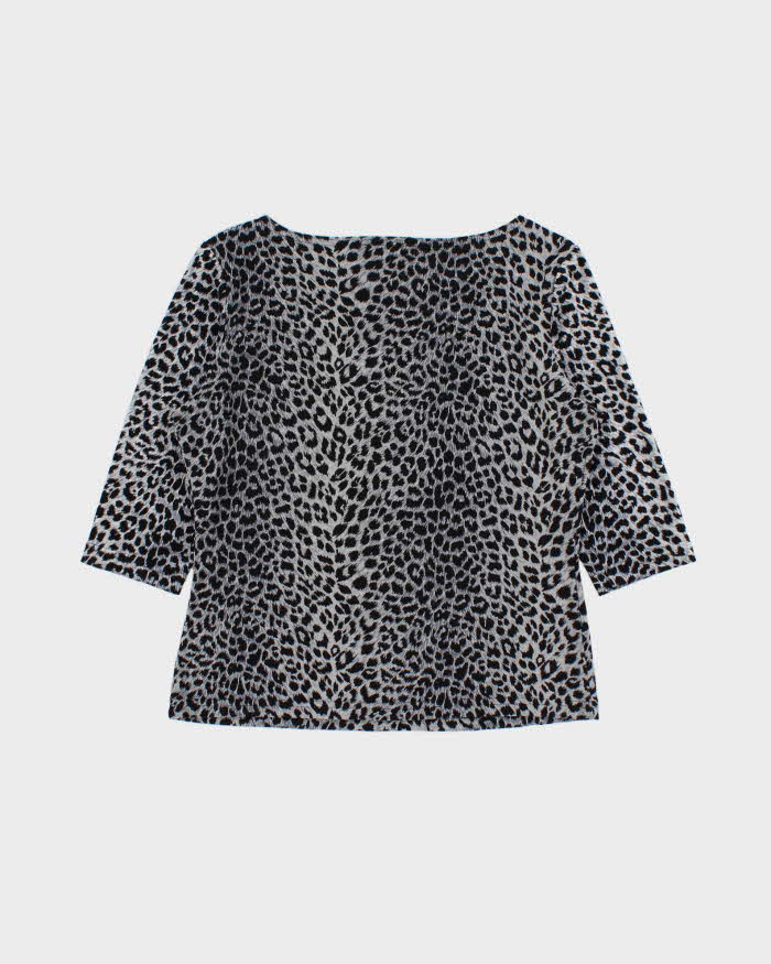 Vintage 1990s Jessica Leopard Print Slinky 3/4 Length Sleeve Top - L