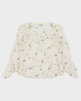 Vintage 1990s Cartise Embroidered Mesh Flared Sleeve Top - M