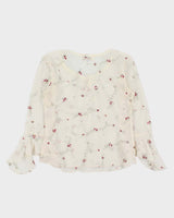 Vintage 1990s Cartise Embroidered Mesh Flared Sleeve Top - M