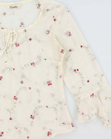 Vintage 1990s Cartise Embroidered Mesh Flared Sleeve Top - M