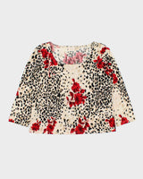 Vintage 1990s Cleo Leopard Print Floral 3/4 Length Sleeve Top - L