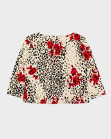 Vintage 1990s Cleo Leopard Print Floral 3/4 Length Sleeve Top - L