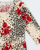 Vintage 1990s Cleo Leopard Print Floral 3/4 Length Sleeve Top - L