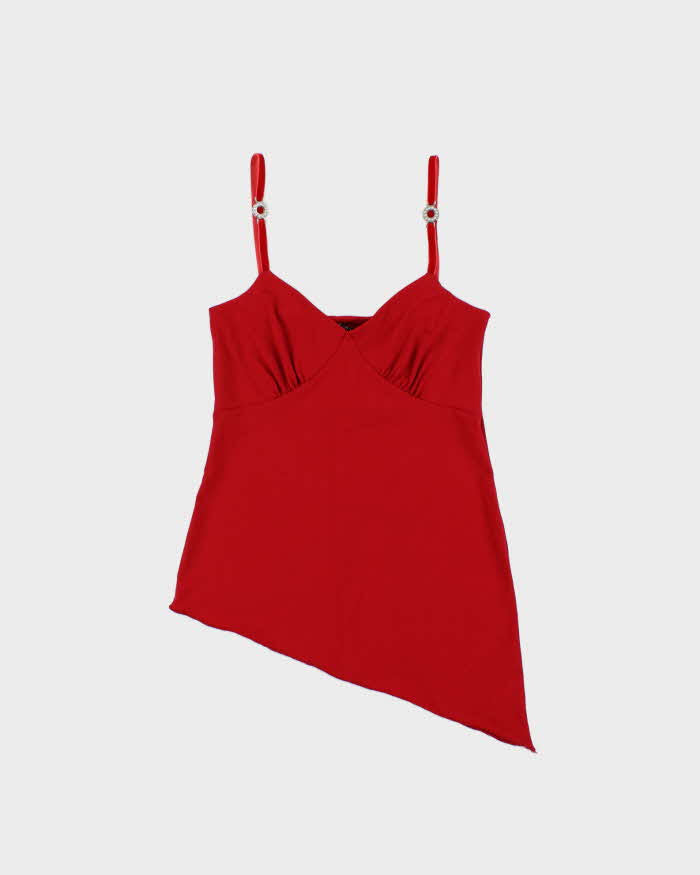 Vintage 1990s Plum Asymmetric Hem Velvet Strap Cami Top - S