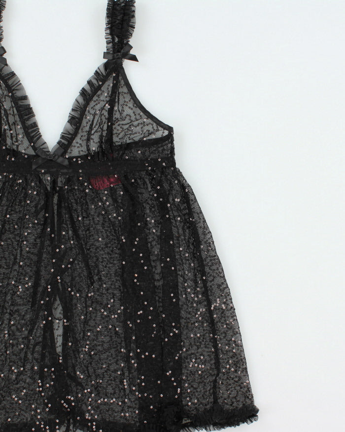 Vintage Y2k 2000s Victoria's Secret Mesh Sequin Tie Back Cami Top - M
