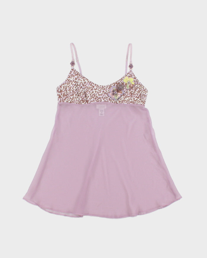 Vintage Y2k 2000s La Senza Mesh Bodice Embroidered Bust Cami Top - S