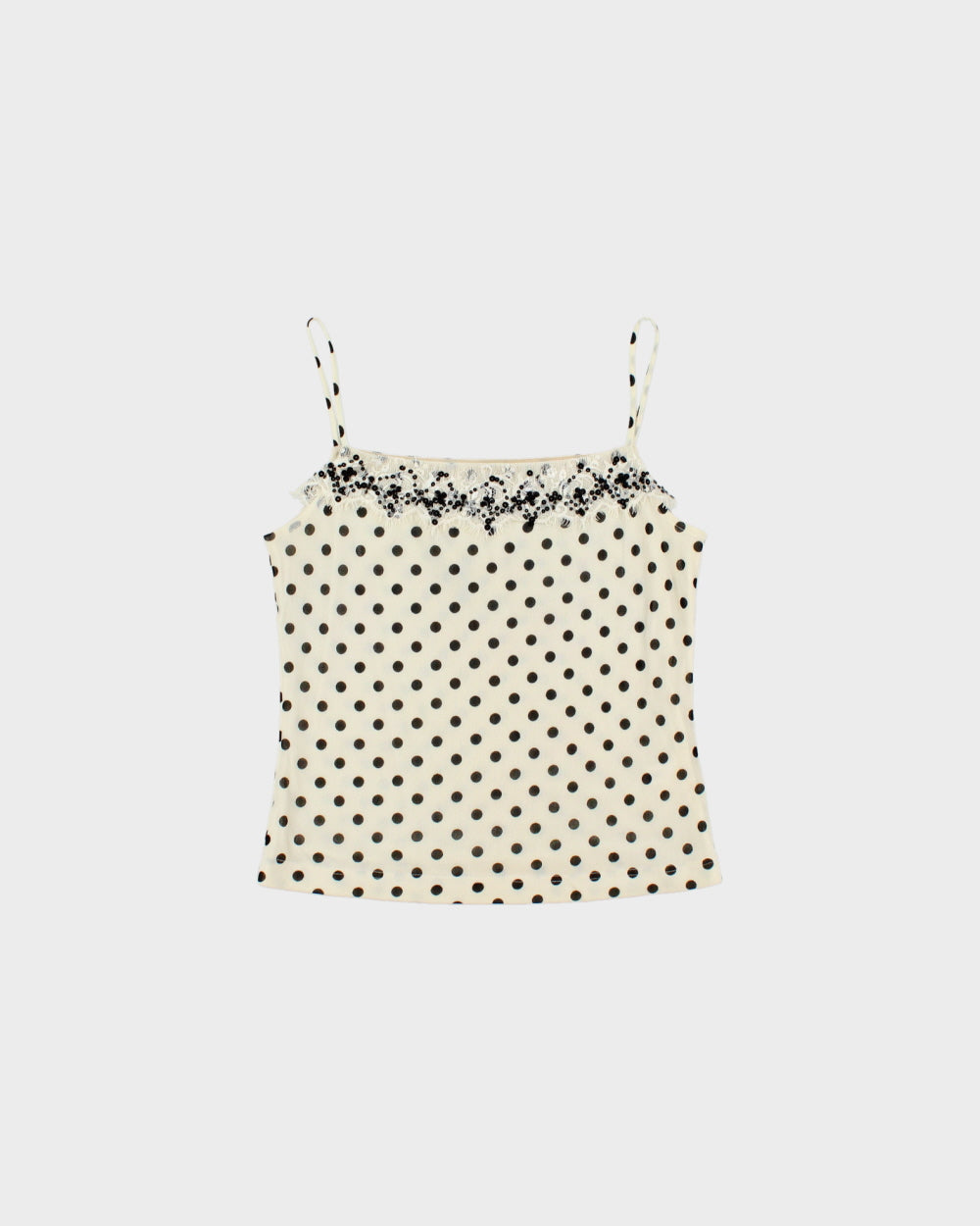 Vintage Y2K 2000s Girdear Polka Dot Double Mesh Beaded Cami - S