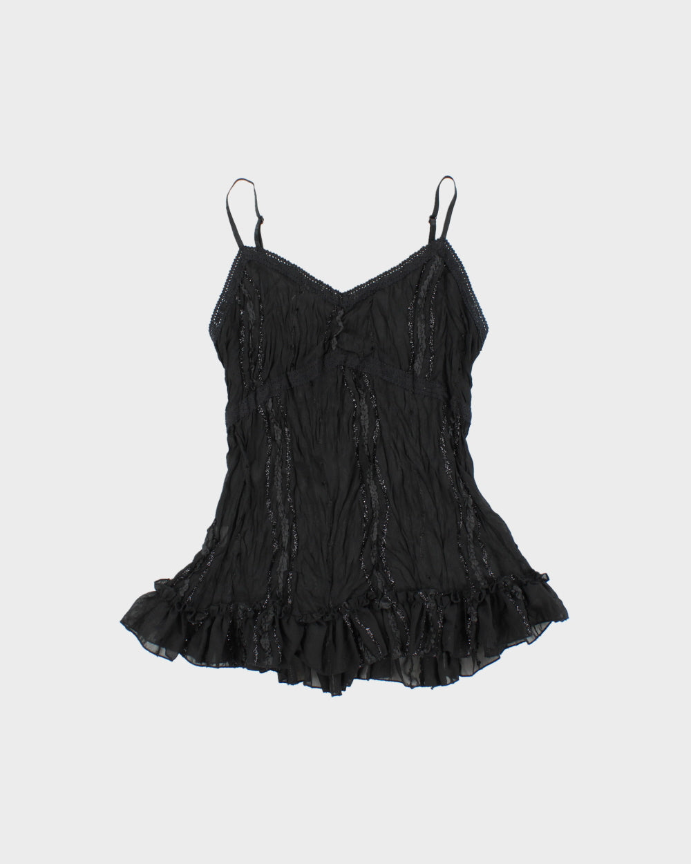 Vintage 1990s J&amp;D Sheer Crinkle Ruffle Hem Silk Blend Cami Top - M