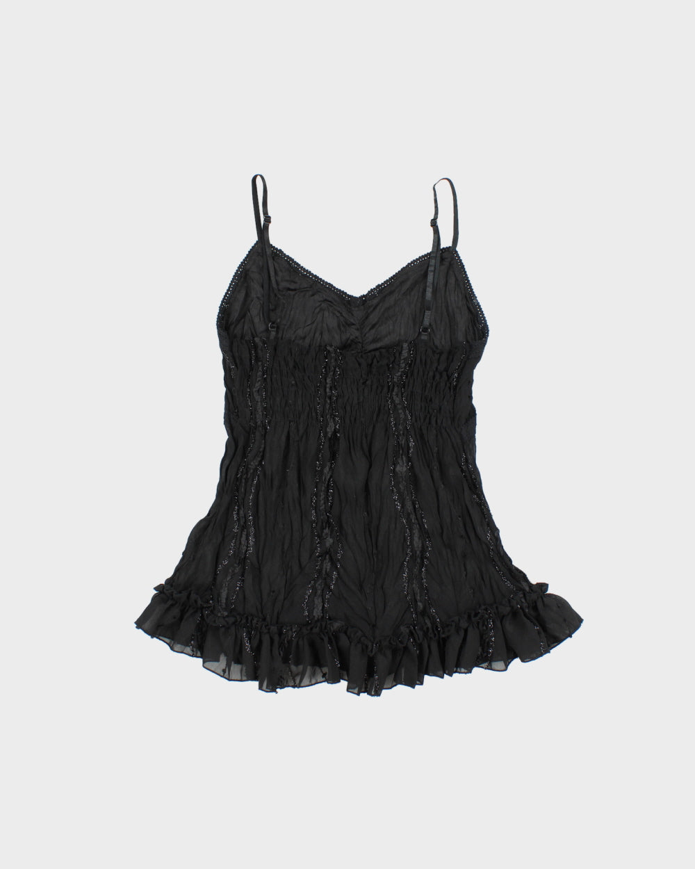 Vintage 1990s J&amp;D Sheer Crinkle Ruffle Hem Silk Blend Cami Top - M
