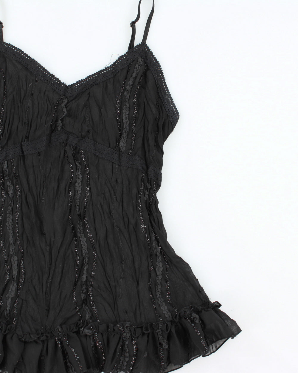 Vintage 1990s J&amp;D Sheer Crinkle Ruffle Hem Silk Blend Cami Top - M