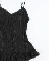 Vintage 1990s J&amp;D Sheer Crinkle Ruffle Hem Silk Blend Cami Top - M