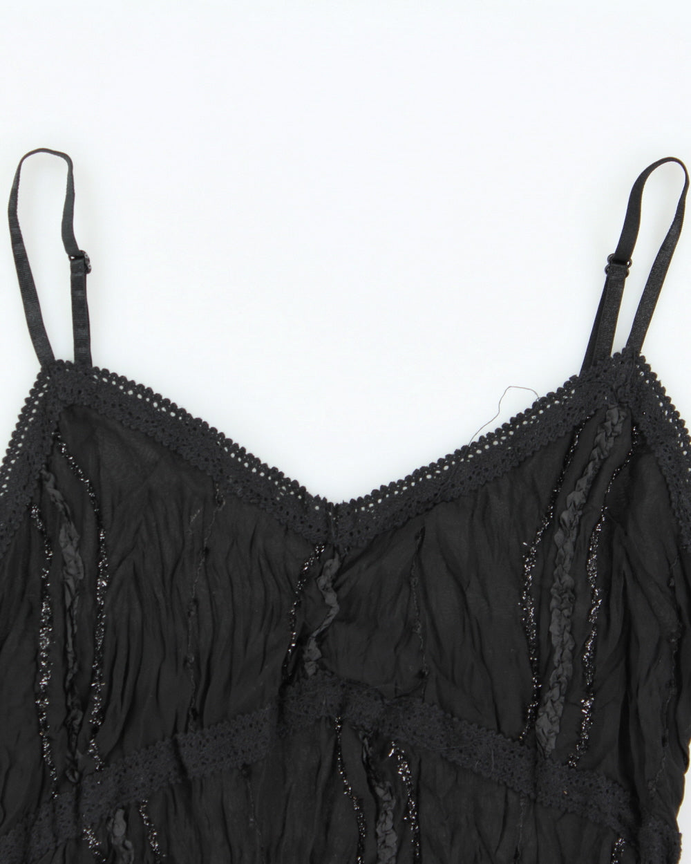 Vintage 1990s J&amp;D Sheer Crinkle Ruffle Hem Silk Blend Cami Top - M