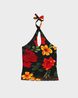 Vintage 1990s Seduction Floral Lined Mesh Key Hole halter Neck Top - S