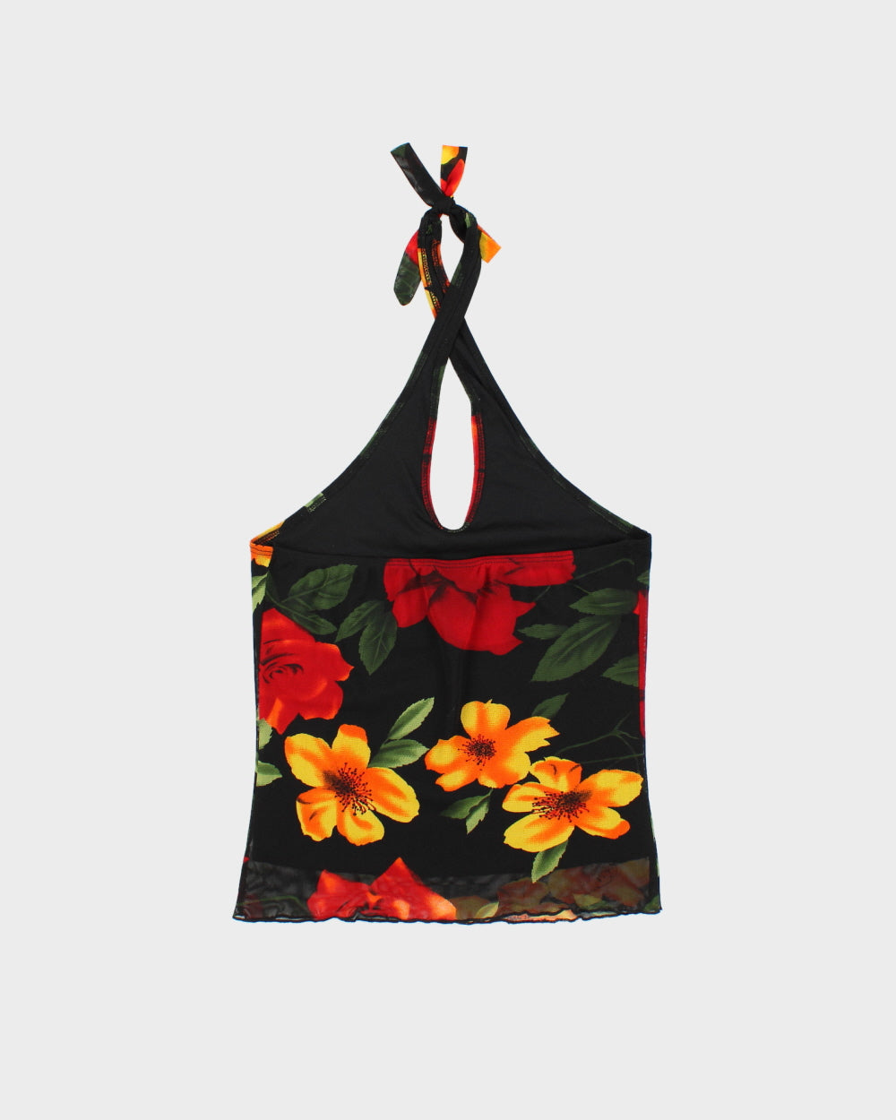 Vintage 1990s Seduction Floral Lined Mesh Key Hole halter Neck Top - S