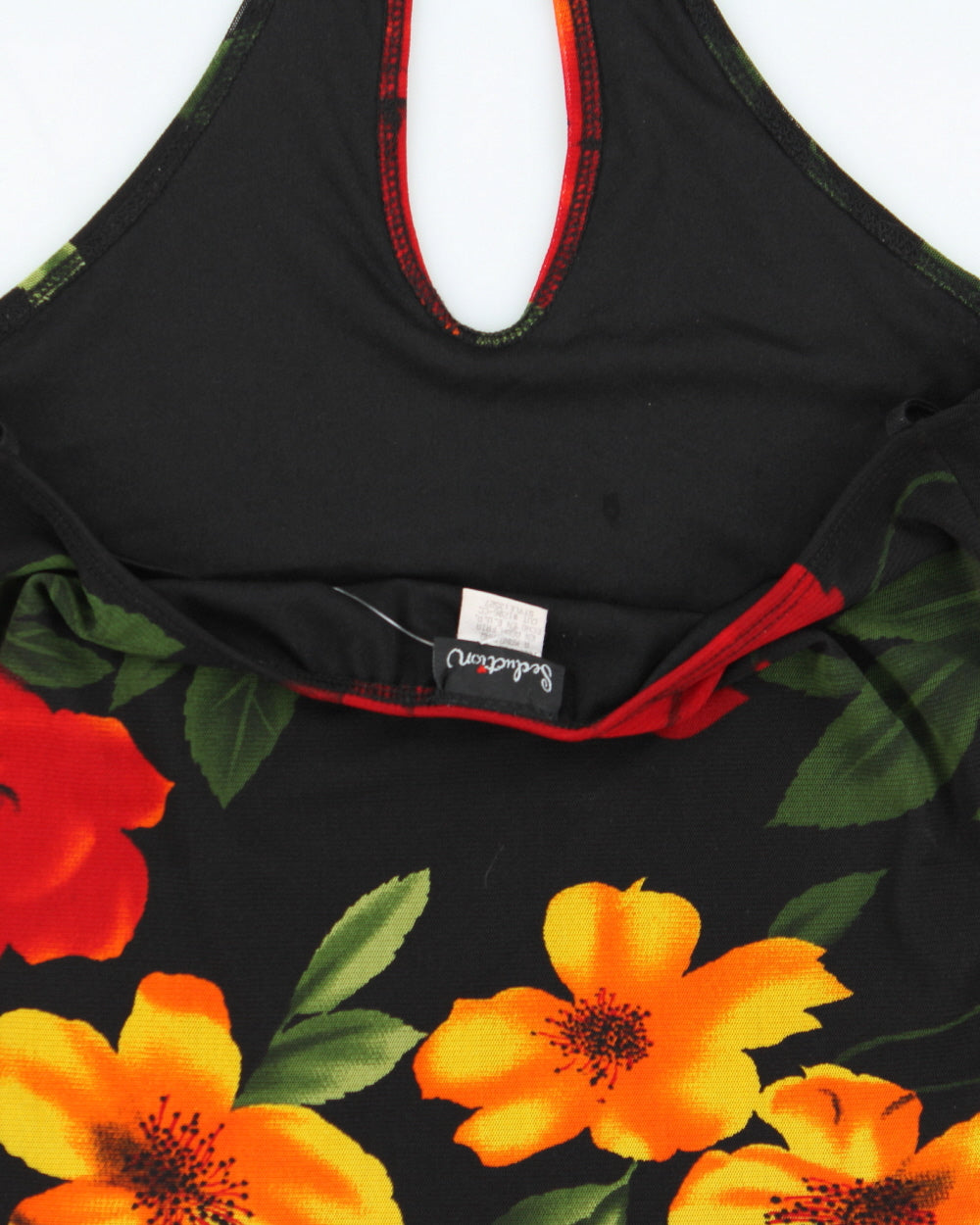 Vintage 1990s Seduction Floral Lined Mesh Key Hole halter Neck Top - S