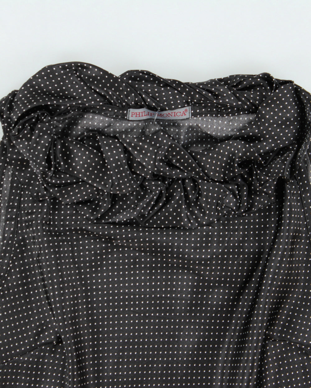 Vintage 1990s Phillip Monica Polka Dot Satin Gathered Neck Detail Top - M