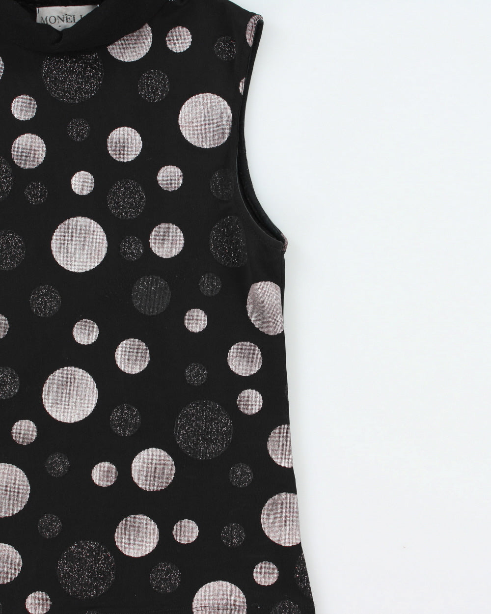 Vintage 1990s Monella Metallic Sparkly Spotty High Neck Top - S