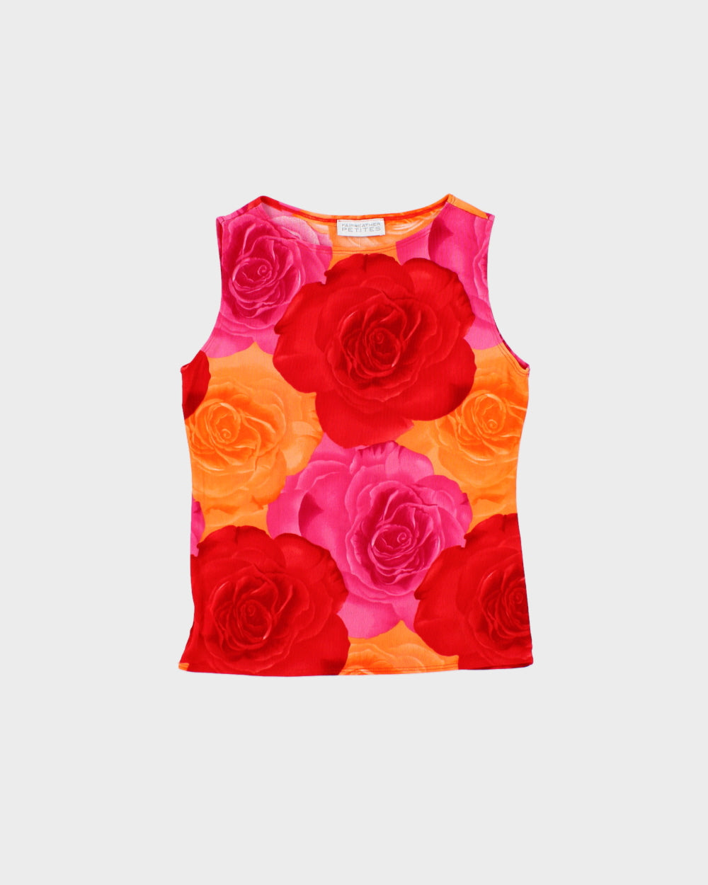Vintage 1990s Fairweather Rose Print Slinky Boat neck Top - M