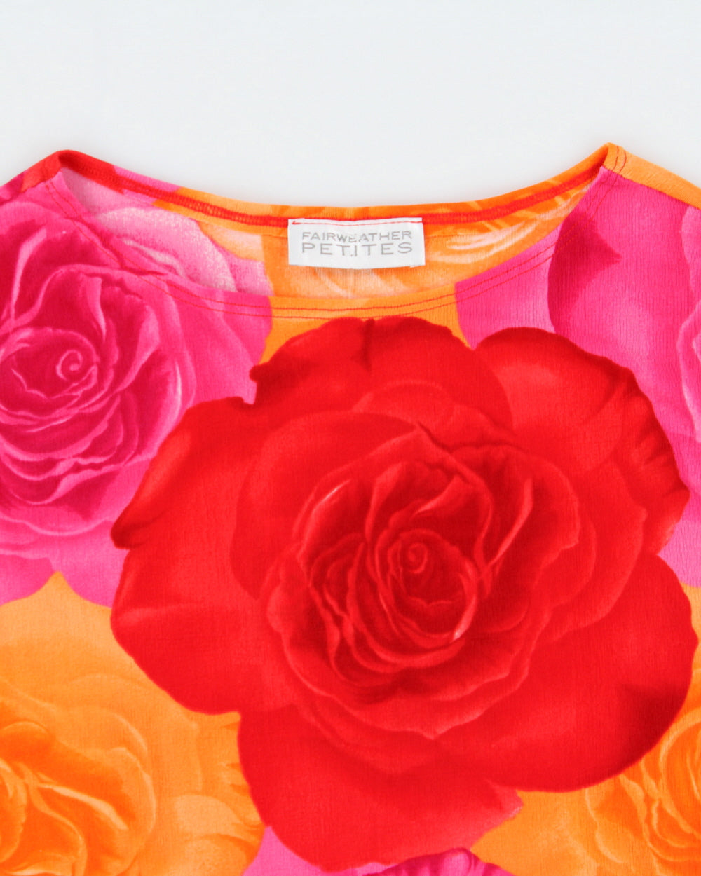 Vintage 1990s Fairweather Rose Print Slinky Boat neck Top - M
