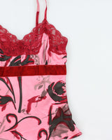 Vintage 2000s Kenzie Velvet Detail Silk Cami Top - S