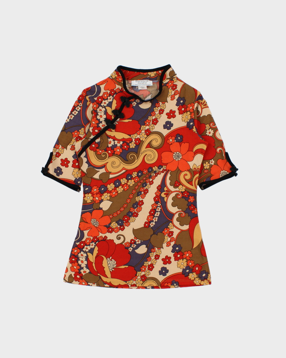 Vintage 1990s Fru.i.tion Floral Slinky Split Sides Top - S