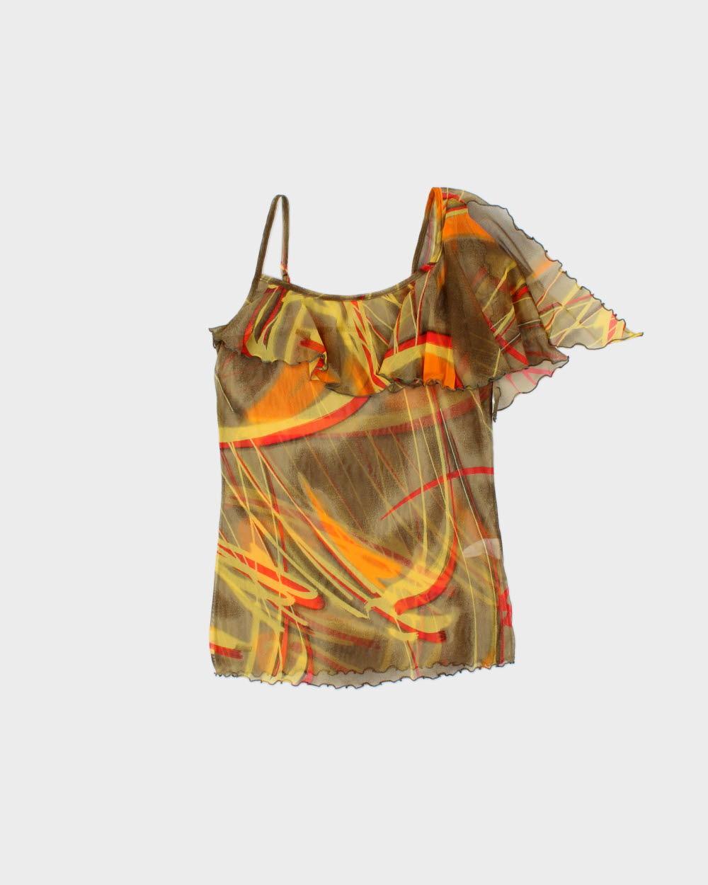 Vintage Y2k 2000s Xact Mesh Abstract Frill Detail Cami Top - S