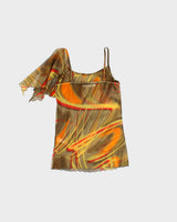 Vintage Y2k 2000s Xact Mesh Abstract Frill Detail Cami Top - S