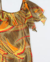 Vintage Y2k 2000s Xact Mesh Abstract Frill Detail Cami Top - S