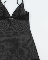 Vintage 1990s Silk &amp; Satin Embroidered Mesh Slip Dress - M