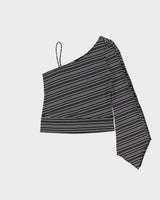 Vintage 1990s Chado One Shoulder Striped Sleeve Cut-out Top - S