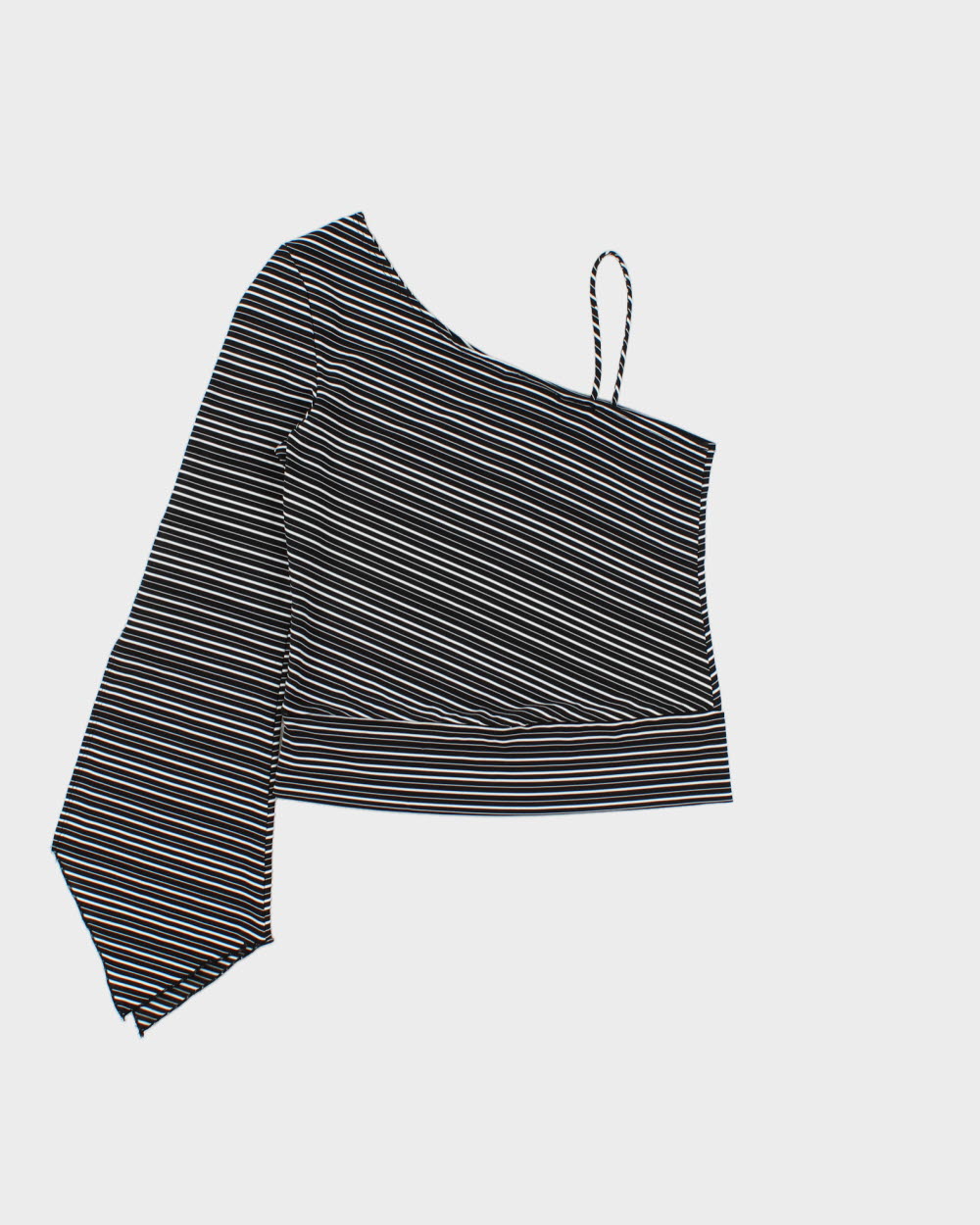 Vintage 1990s Chado One Shoulder Striped Sleeve Cut-out Top - S