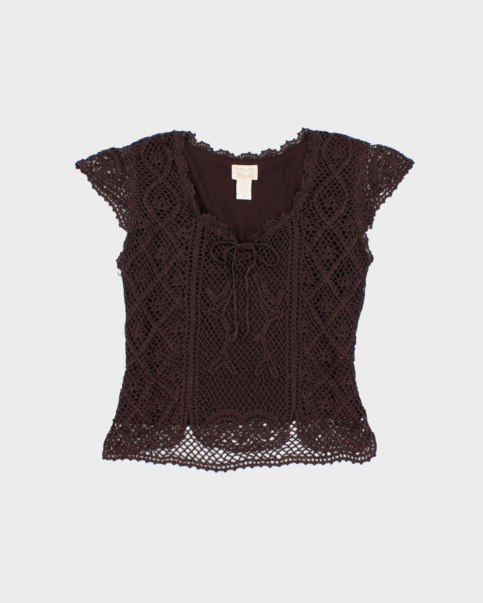 Vintage 1990s Kroshetta Crochet Cap Sleeve Top - XL